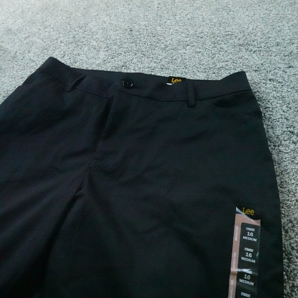 NEW Lee Pants Womens 16 Black Straight Chino Trouser Stretch Flat Front Casual